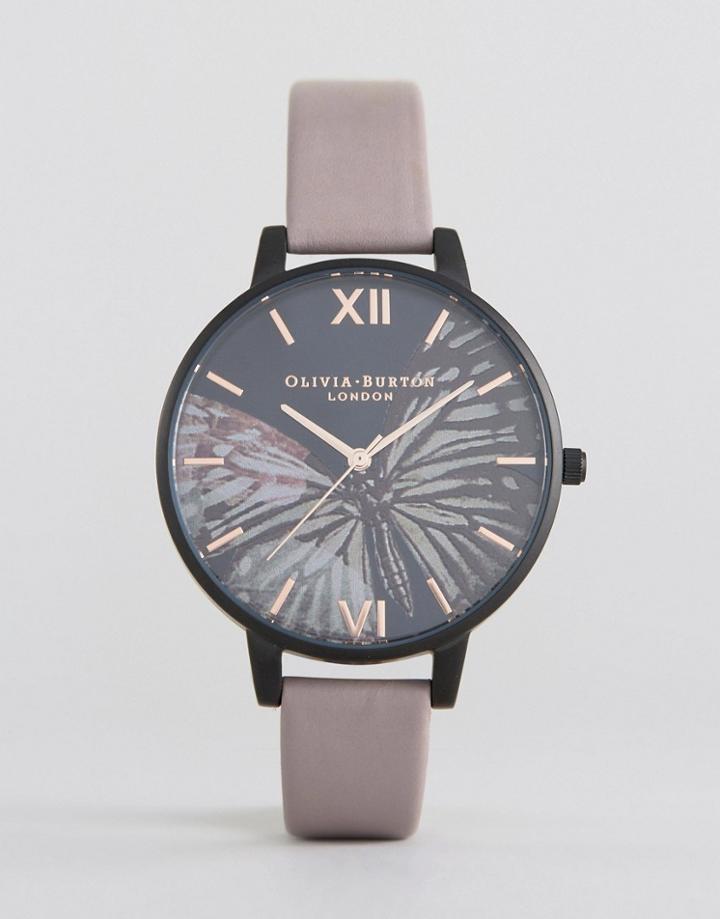 Olivia Burton After Dark Purple Leather Large Face Watch - Purple