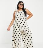 Asos Design Curve Ruched Tie Shoulder Smock Jumpsuit In Mono Spot-multi