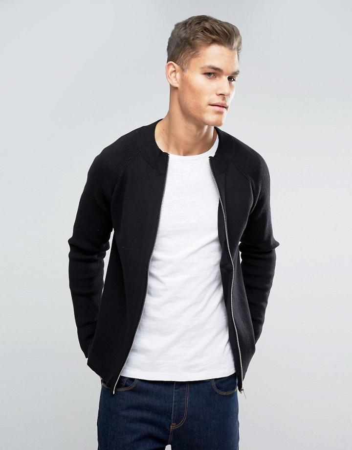 Lindbergh Zip Front Knit Cardigan - Black