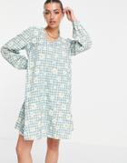 Vila Mini Smock Dress With Balloon Sleeves In Daisy Check Print-multi