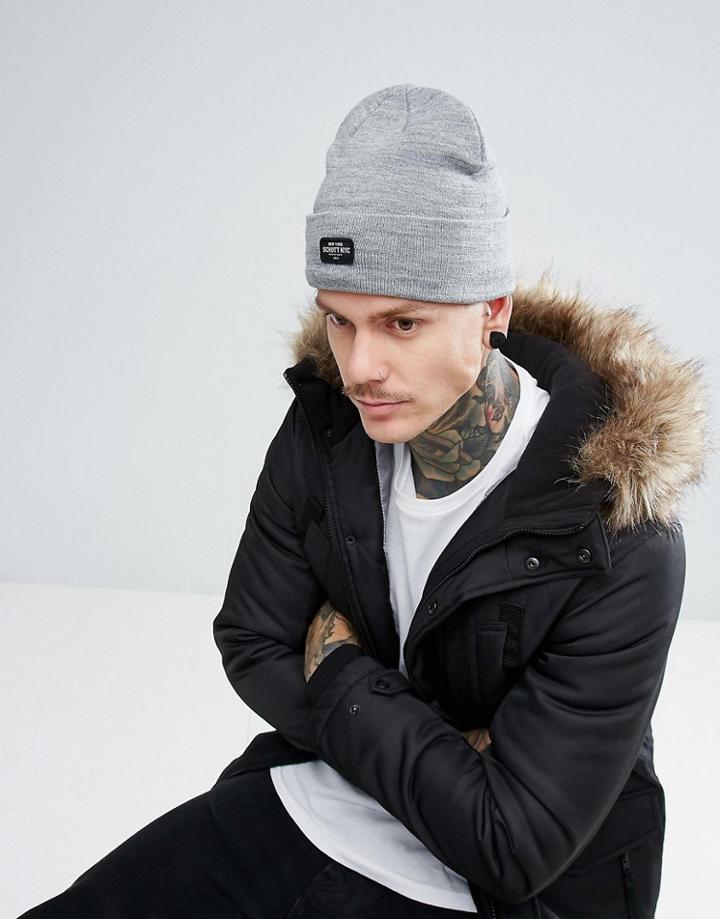 Schott Docker Badge Logo Beanie In Gray Marl - Gray