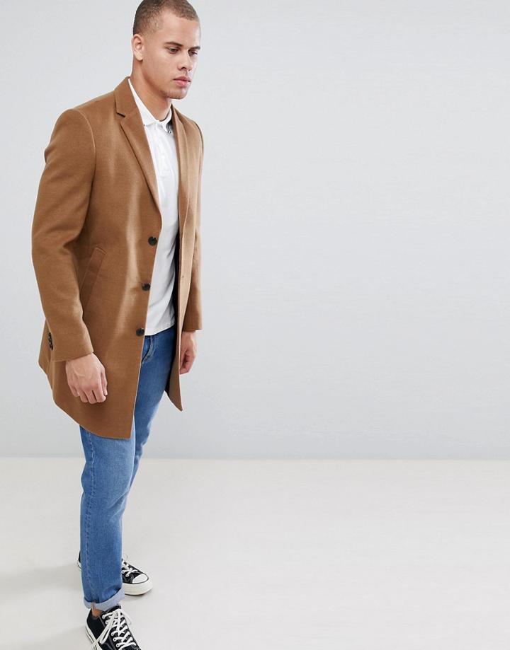 New Look Over Coat In Camel - Tan