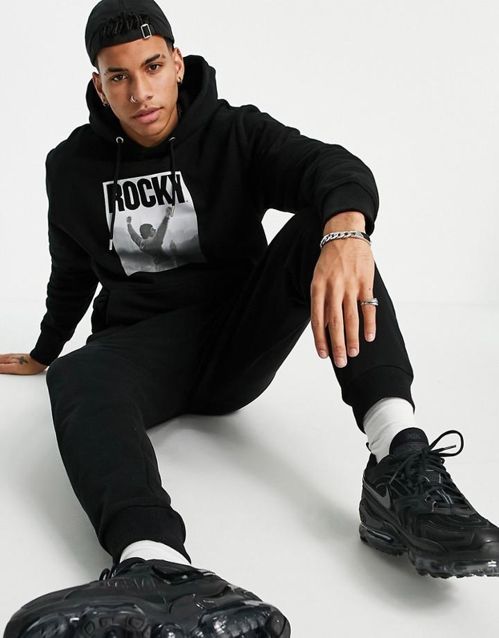 Topman Rocky Graphic Hoodie In Black