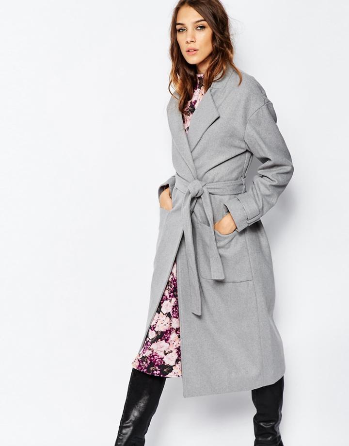 Neon Rose Belted Robe Coat - Gray
