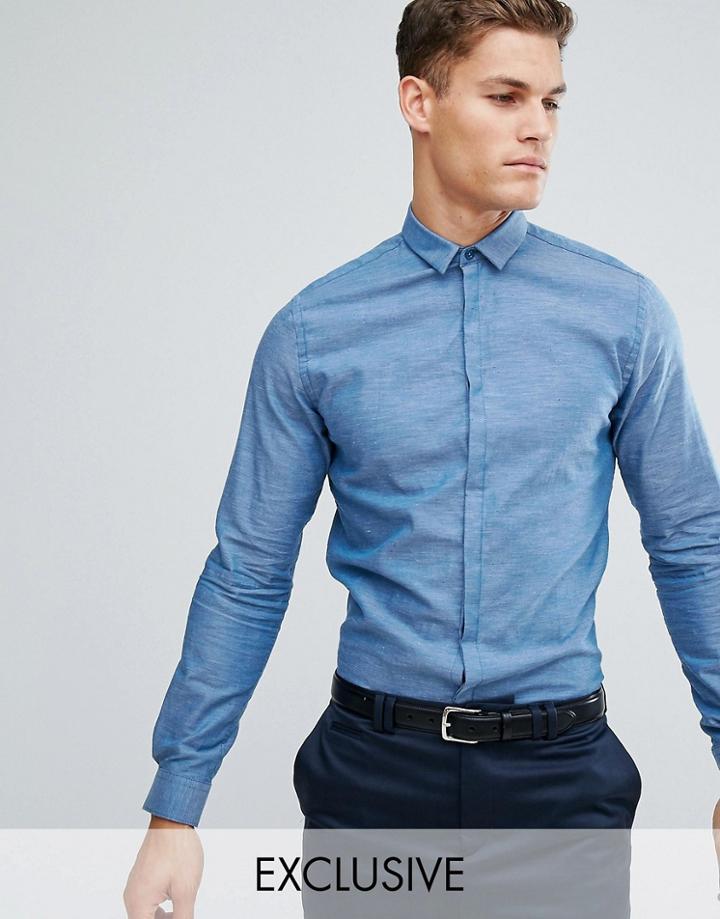 Noak Skinny Shirt In Fleck - Blue