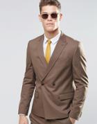 Asos Slim Double Breasted Suit Jacket In Brown - Brown