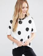 Asos Top In Polka Dot With Contrast Binding - Black