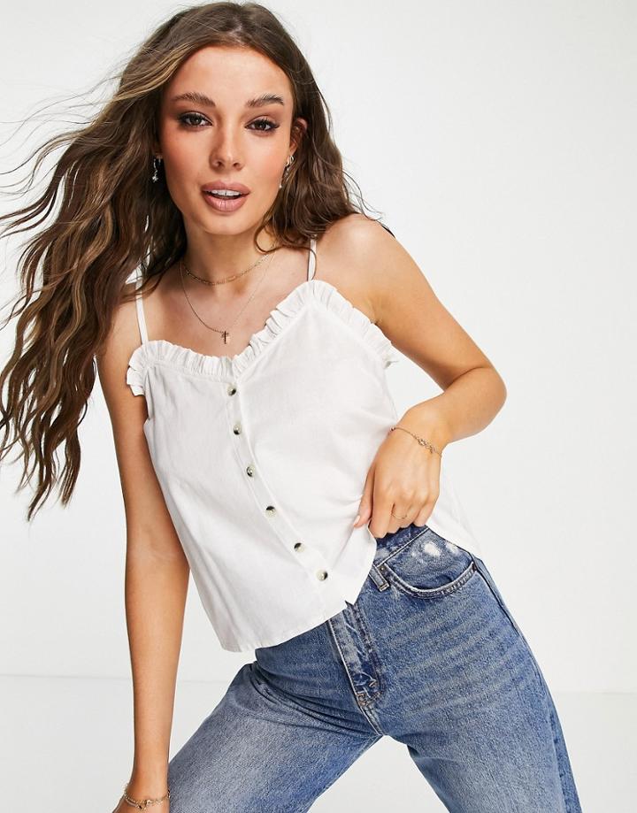 Asos Design Button Through Cami Sun Top With Frill In Ivory-white