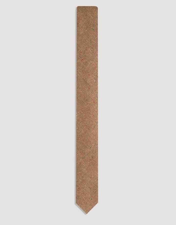 Asos Tie In Camel Texture With Frayed Edge In Wool Mix - Camel