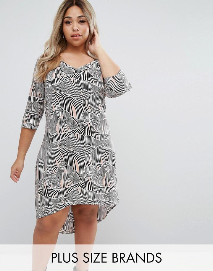 Junarose Printed Shift Dress With Hi Lo Hem - Multi
