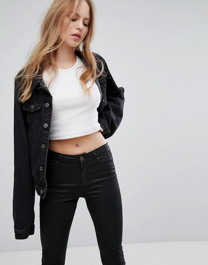 Liquor N Poker Denim Jacket With Exaggerated Sleeve - Black