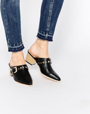 Daisy Street Western Mule Heeled Shoes - Black