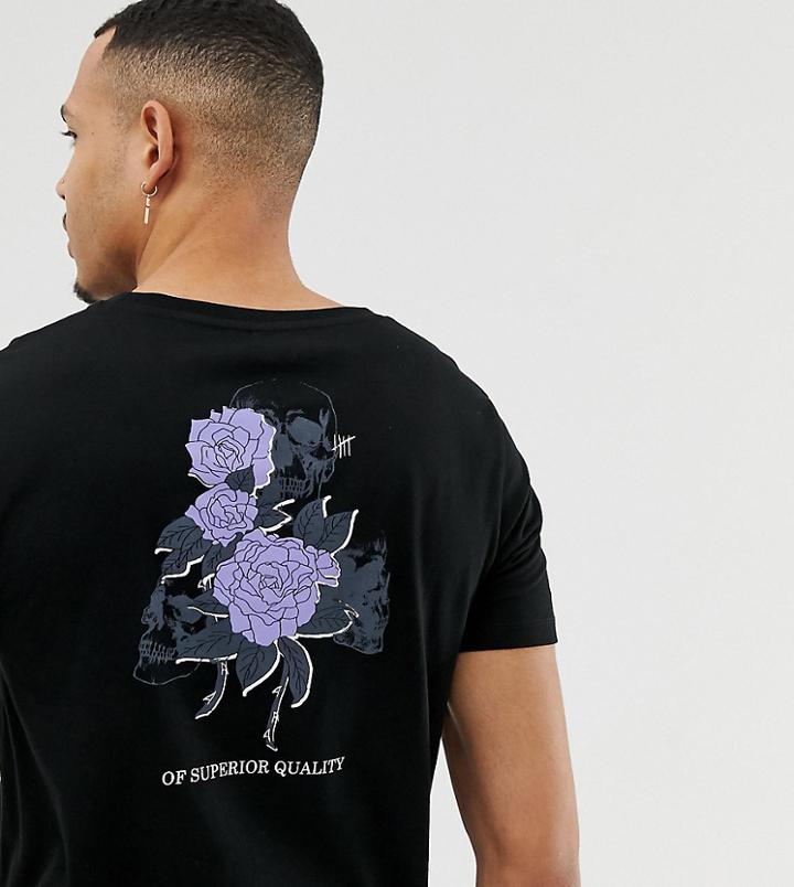 Asos Design Tall T-shirt With Floral Back Print And Scoop Neck - Black