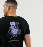Asos Design Tall T-shirt With Floral Back Print And Scoop Neck - Black