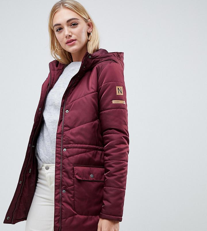 Noisy May Tall Hooded Padded Jacket - Red
