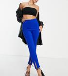 Vesper Petite Fitted Pants With Tie Waist And Split Front In Cobalt - Part Of A Set-blues
