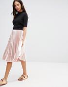 New Look Satin Pleat Midi Skirt - Pink