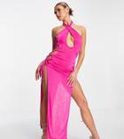 Asyou Cross Front Lace-up Side Maxi Dress In Pink