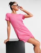 Brave Soul Mandy Ribbed Mini T-shirt Dress-pink