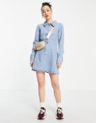 Asos Design Denim Tennis Dress In Lightwash-blues