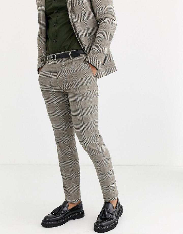 Avail London Skinny Suit Pants In Brown Check