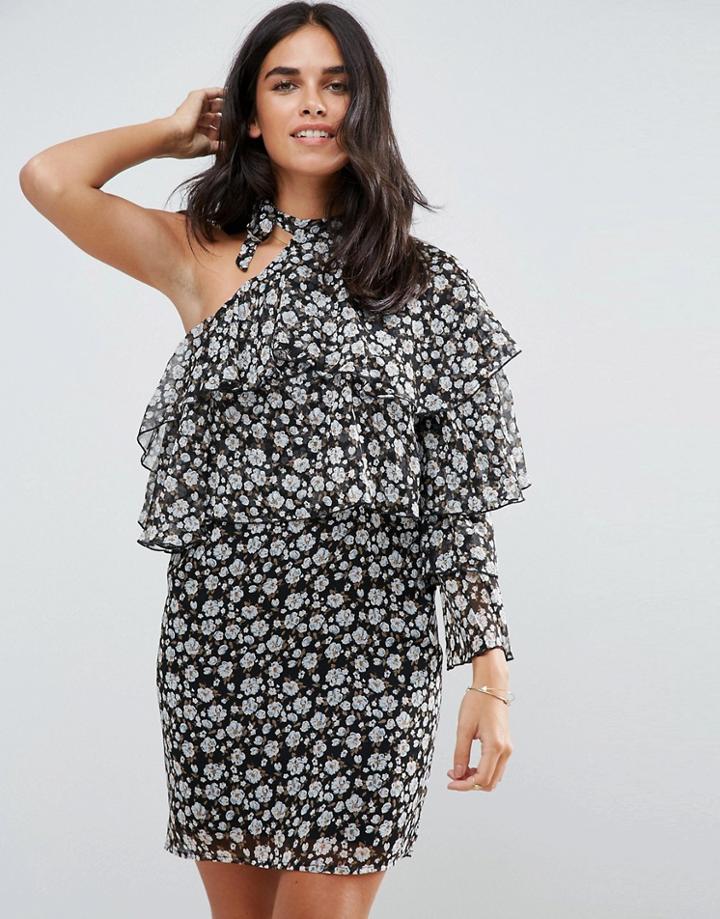 Influence One Shoulder Ruffle Dress - Multi