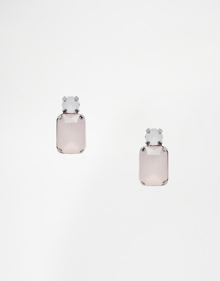 Asos Drop Jewel Stud Earrings - Pink
