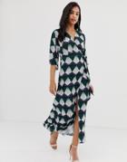 Liquorish Geometric Print Wrap Midi Dress - Multi