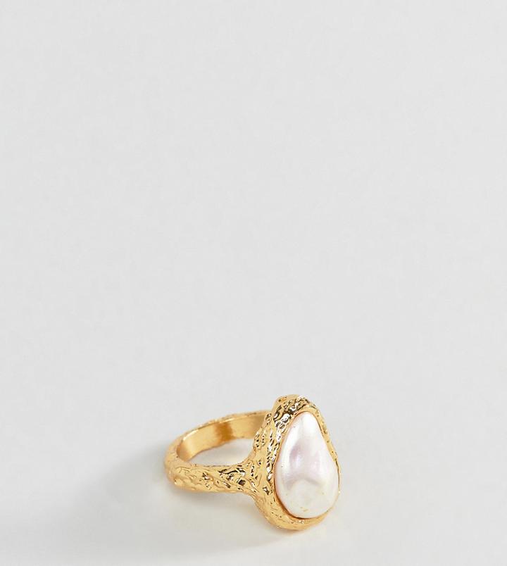 Asos Design Gold Plated Ring With Faux Fresh Water Pearl - Gold