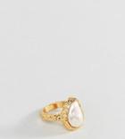 Asos Design Gold Plated Ring With Faux Fresh Water Pearl - Gold