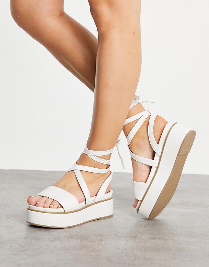 Asos Design Tessa Tie Leg Flatform Sandals In White