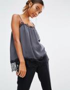 First & I Lace Trim Cami Top - Gray