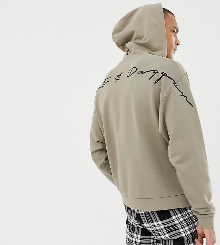 Heart & Dagger Oversized Hoodie With Back Embroidery - Stone