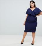 Asos Design Curve Ruffle Wrap Midi Dress - Navy