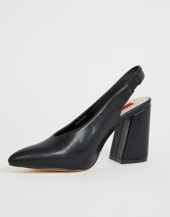 London Rebel Sling Back Pointed Block Heels - Black