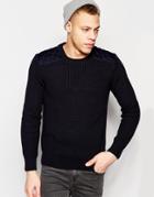 Scotch & Soda Knitted Sweater With Quilted Satin Woven - Blue