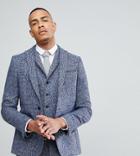 Asos Tall Slim Suit Jacket In Blue Flecked Wool Blend - Blue