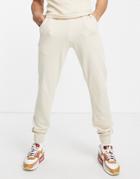 Sixth June Signature Velvet Logo Sweatpants In Beige-neutral