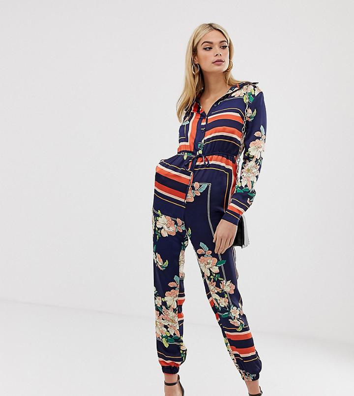 Missguided Tall Exclusive Tall Long Sleeved Jumpsuit In Mixed Print - Blue