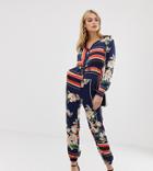 Missguided Tall Exclusive Tall Long Sleeved Jumpsuit In Mixed Print - Blue