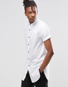 Asos Shirt In Super Longline With Grandad Collar And Contrast Buttons
