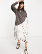 Topshop Tie Dye Double Sleeve T-shirt Midi Dress In Charcoal-grey