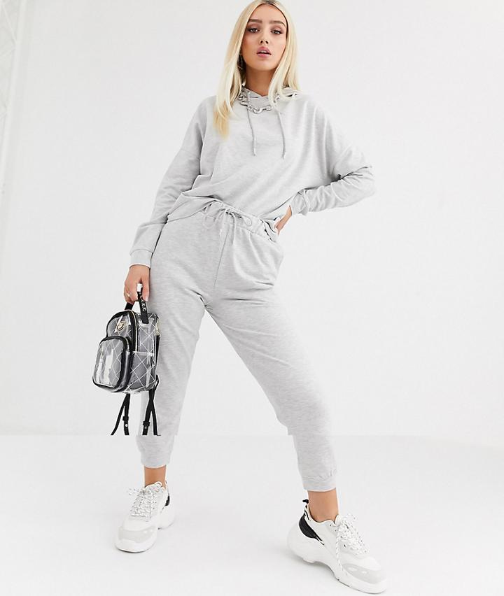 Asos Design Tracksuit Hoodie / Slim Jogger With Tie-grey