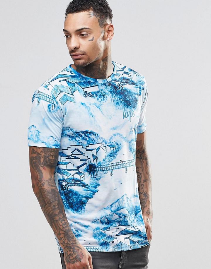 Hype T-shirt In Mountain Print - Blue