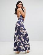 Oh My Love Maxi Dress With Open Back In Floral Print - Navy