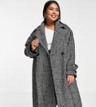 River Island Plus Herringbone Oversized Double Breasted Maxi Coat In Black