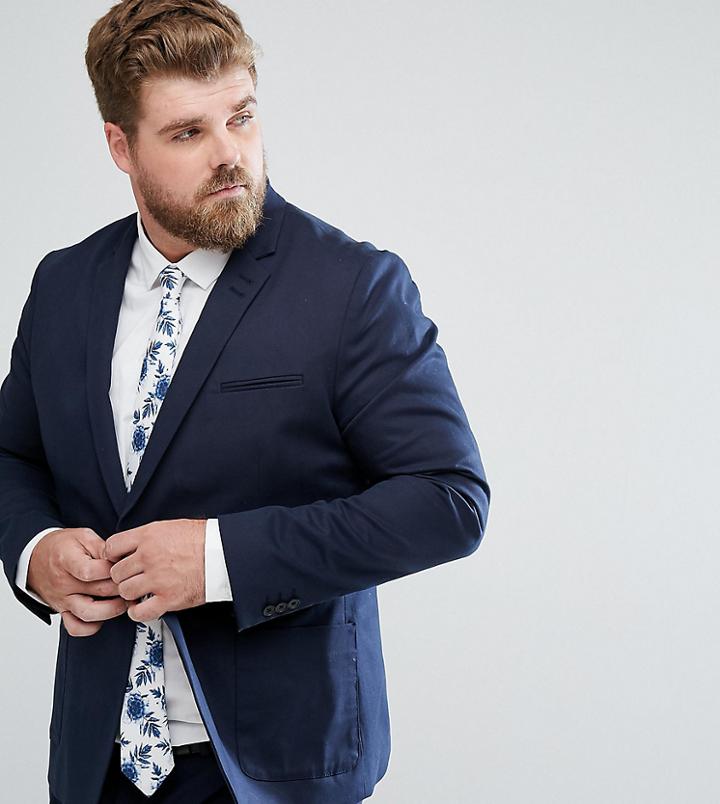 Asos Plus Skinny Blazer In Navy Cotton - Navy