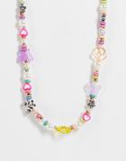 Asos Design Beaded Necklace With Mixed Fun Beads-multi