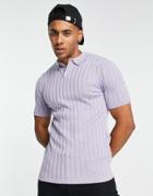 Asos Design Knitted Rib Polo Shirt In Lilac-purple