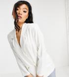 Asos Design Petite Washed Double Breasted Linen Suit Blazer In White